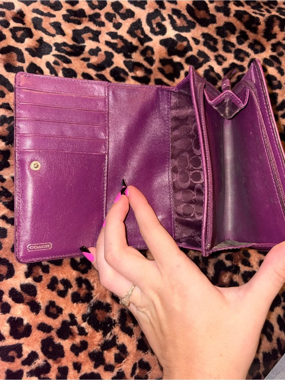 Coach Hot Pink Leather Wallet with purple interior